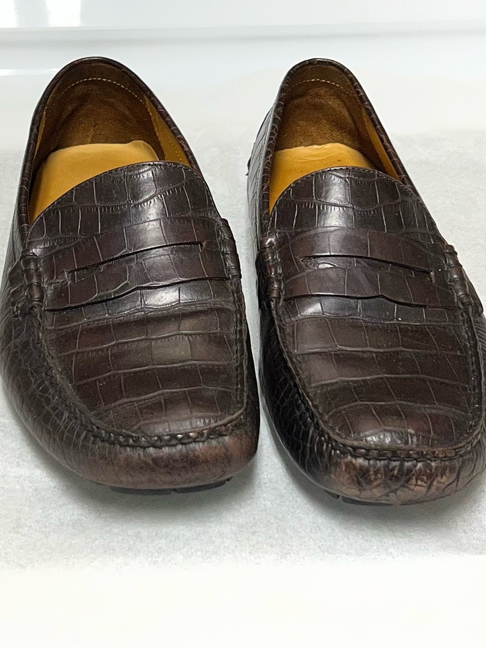 Cole Haan Croc Embossed Penny Driving Loafers Men's 11.5 M Dark Brown